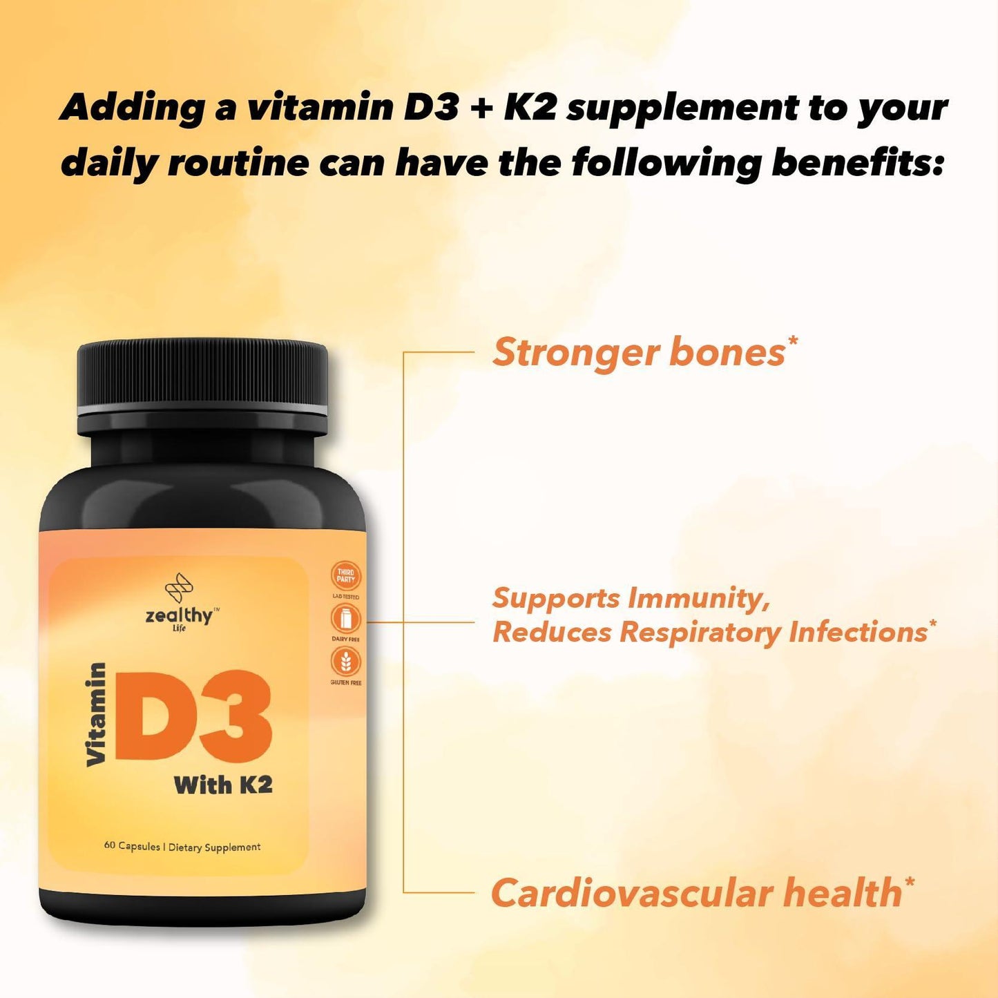 Zealthy Life Vitamin D3 with K2 60 Capsules