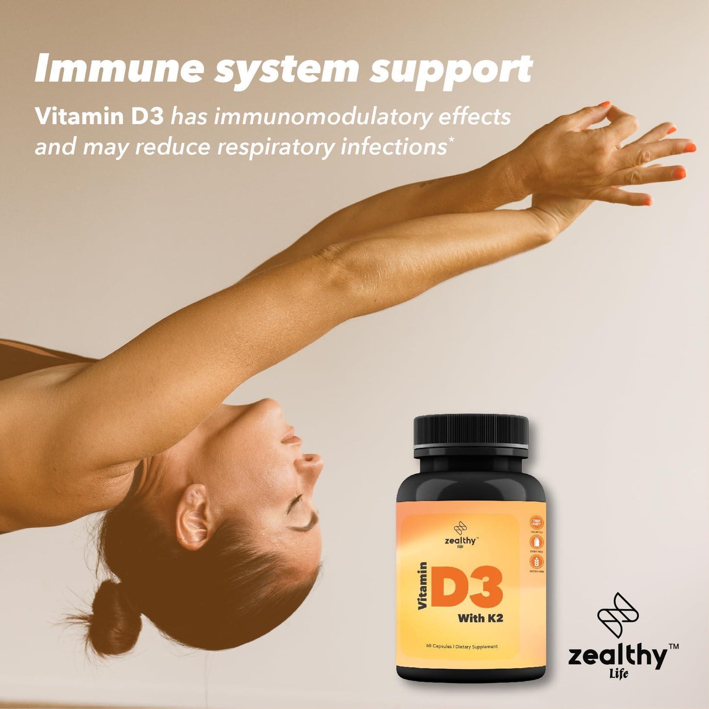 Zealthy Life   Vitamin D3 with K2 60 Capsules