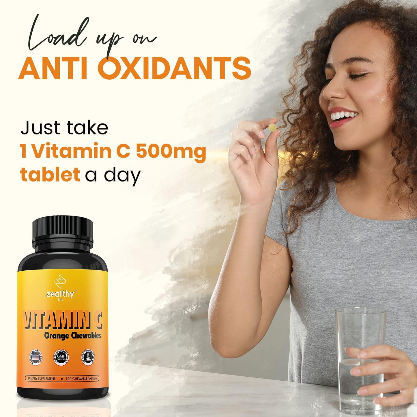 Vitamin C 500mg Orange Vitamin C Chewable Immune Support Supplement with Antioxidants Alternative to Immune Support Gummies