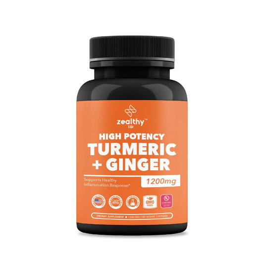 Zealthy Life   High Potency 1200mg Turmeric and Ginger Supplement Antioxidant Ginger & Turmeric Supplement Turmeric Ginger Supplements for Joint Support Renewing Ginger & Turmeric Capsules* 180