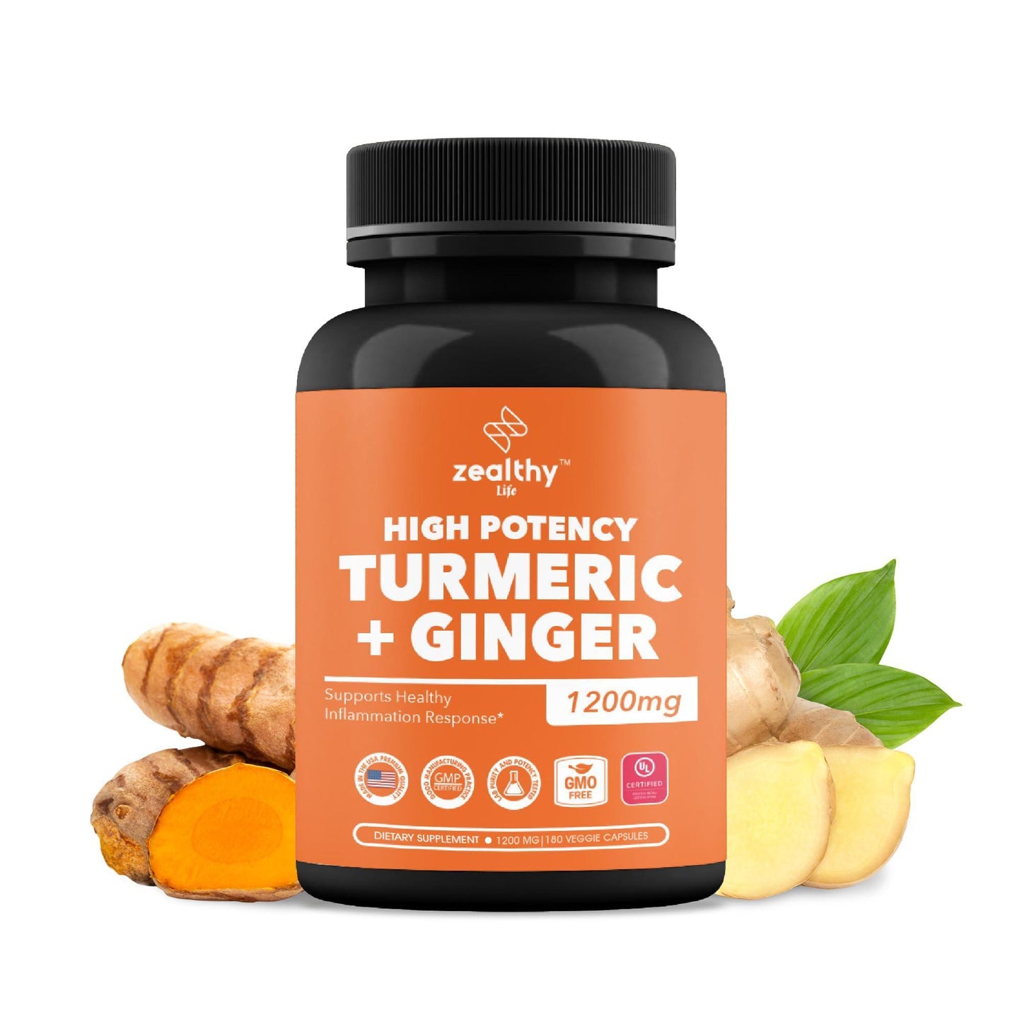 Zealthy Life   High Potency 1200mg Turmeric and Ginger Supplement Antioxidant Ginger & Turmeric Supplement Turmeric Ginger Supplements for Joint Support Renewing Ginger & Turmeric Capsules* 180