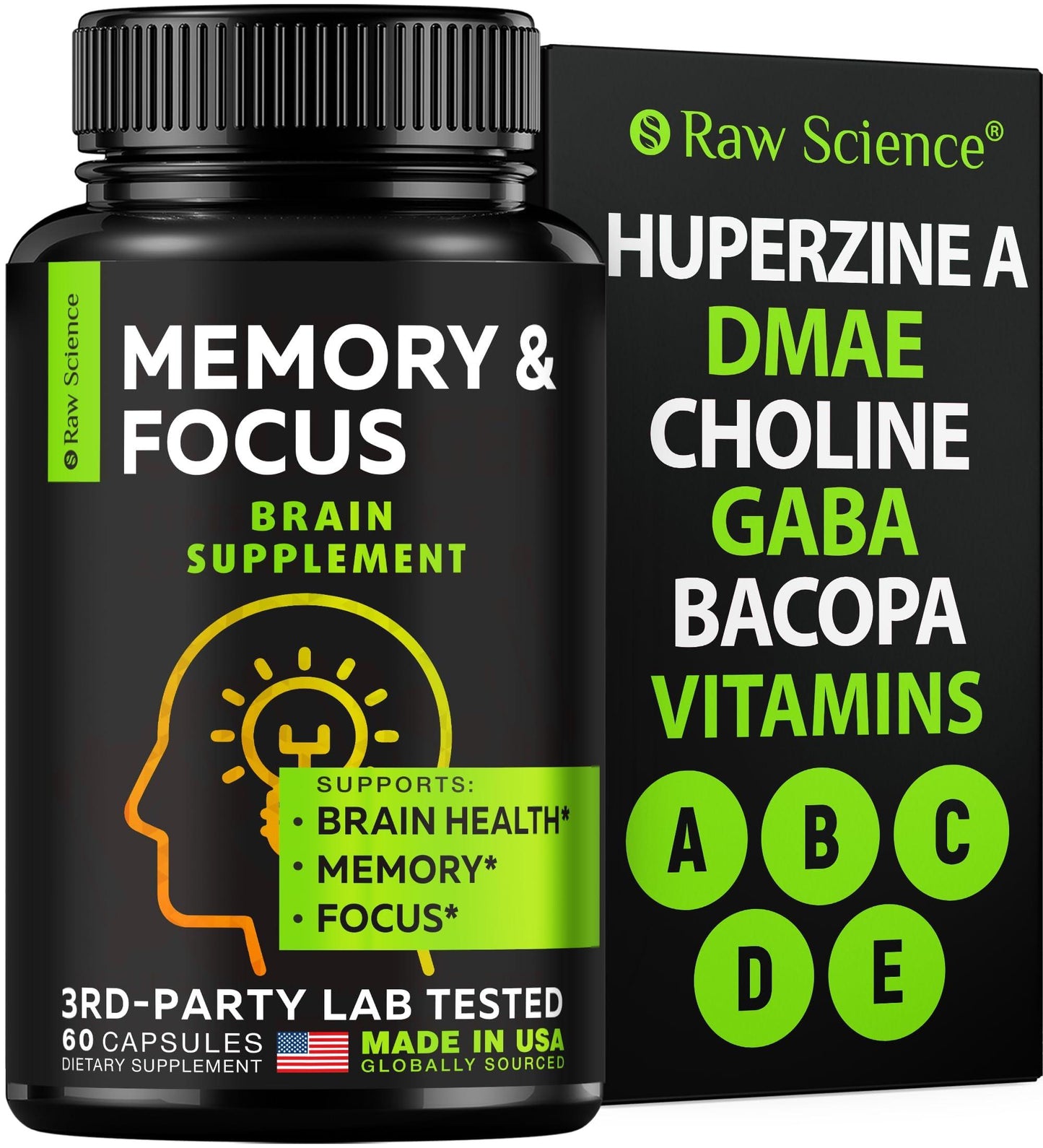 Nootropics Brain Supplements for Memory & Focus with Huperzine A Phosphatidylserine DMAE   Brain Health Support: GABA Choline DHA Bacopa Monnieri Memory Supplement for Brain Support 60 Capsules