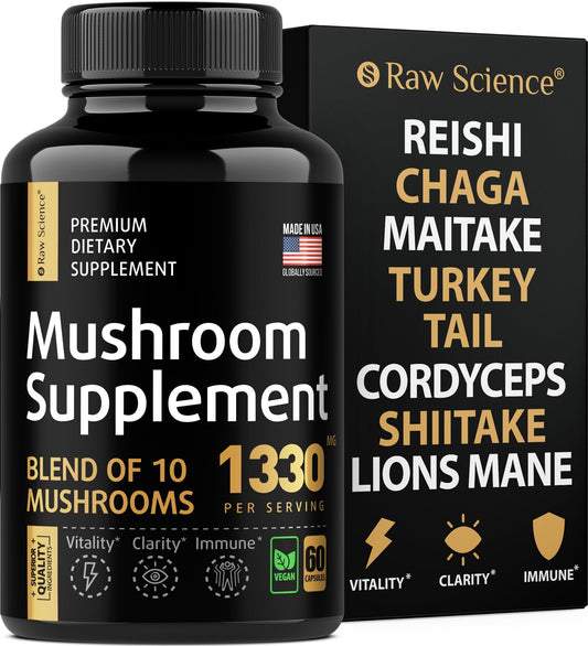Mushroom Supplement   Shiitake Mushrooms & Lions Mane Supplement Capsules   Nootropic Mushroom Complex with Reishi Turkey Tail Chaga Extract & Cordyceps Powder   Brain & Focus Support   60 Capsules