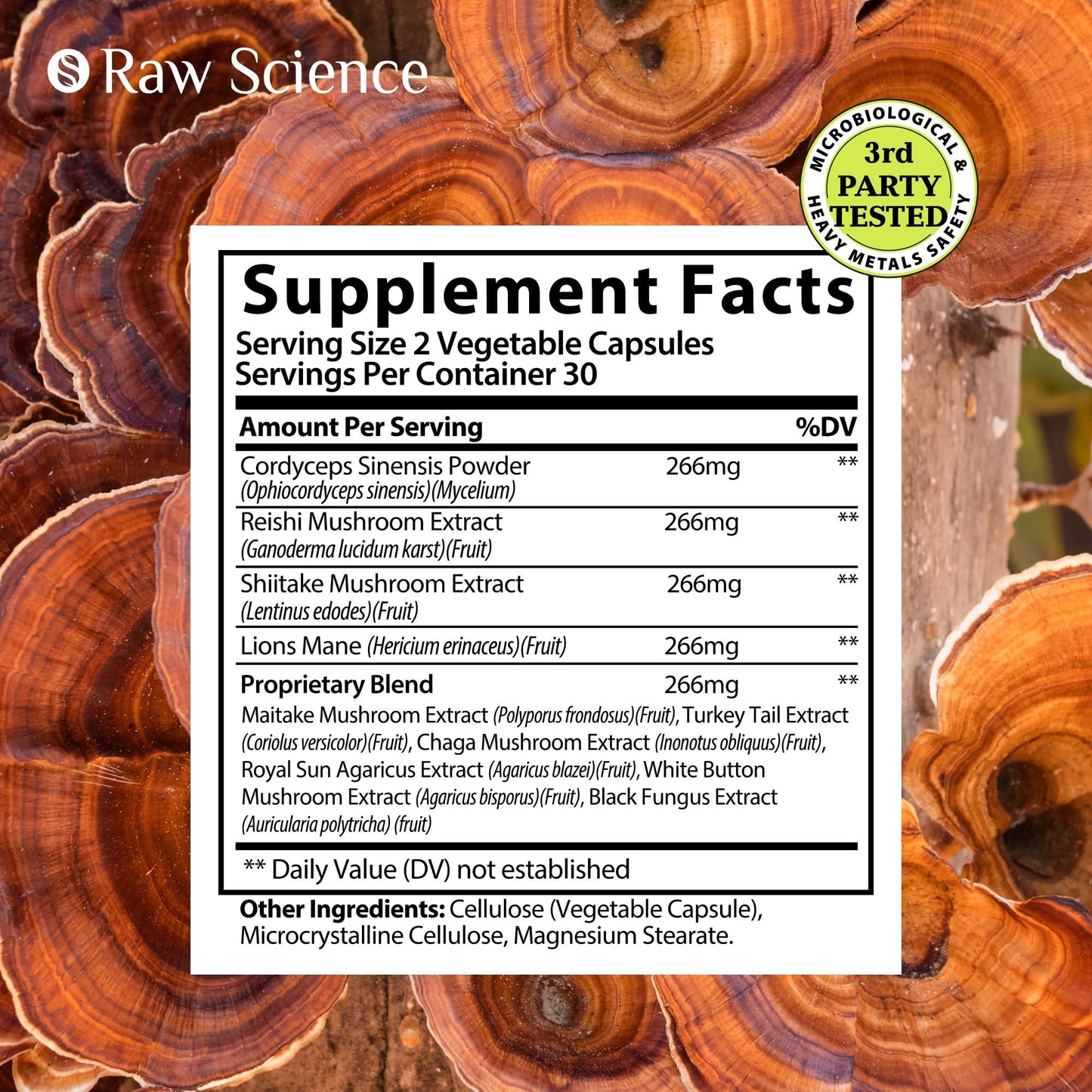 Mushroom Supplement   Shiitake Mushrooms & Lions Mane Supplement Capsules   Nootropic Mushroom Complex with Reishi Turkey Tail Chaga Extract & Cordyceps Powder   Brain & Focus Support   60 Capsules