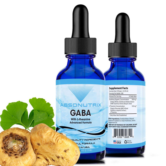 GABA with L Theanine 290 mg 4 Oz Liquid 300 Servings Made in USA Quick Absorption Quality Potent Ingredients Non GMO GMP Certified Facility Cruelty Free Products