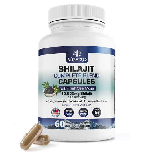 Pure Himalayan Shilajit for Men   Boost Stamina & Athleticism Support Metabolism & Energy | 10000mg Shilajit Ashwagandha Supplements   Irish Sea Moss Tongkat Ali PQQ & More   60 Shilajit Capsules