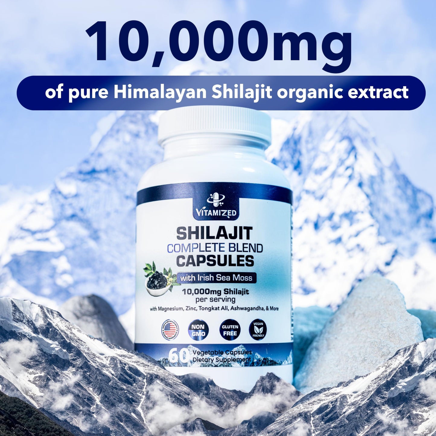 Pure Himalayan Shilajit for Men   Boost Stamina & Athleticism Support Metabolism & Energy | 10000mg Shilajit Ashwagandha Supplements   Irish Sea Moss Tongkat Ali PQQ & More   60 Shilajit Capsules