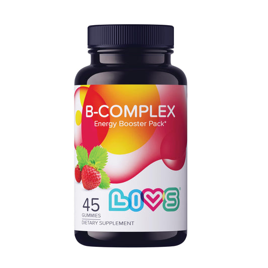 LIVS Energy B Complex Vitamin Gummies with B3, B6, B12, and Biotin, Energy and Vitamin B Gummies, No Artificial Flavors, Strawberry Flavor, 45 Count