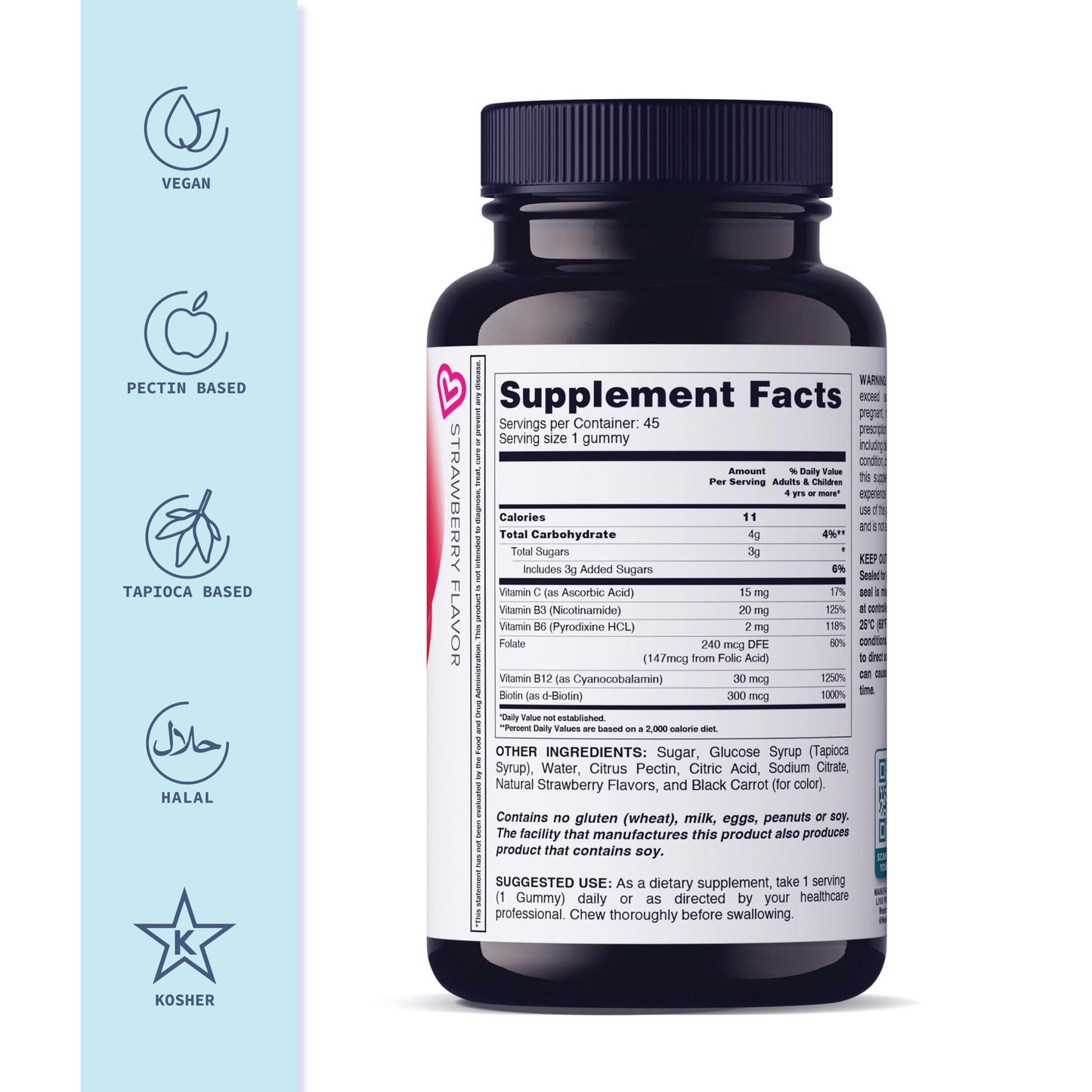 LIVS Energy B Complex Vitamin Gummies with B3, B6, B12, and Biotin, Energy and Vitamin B Gummies, No Artificial Flavors, Strawberry Flavor, 45 Count