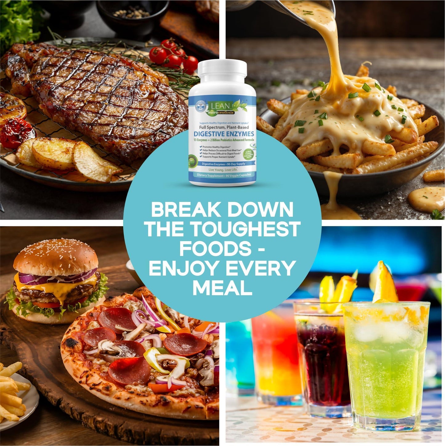 Digestive Enzymes for Gut Health – Bloating & Gas Relief Supplement – IBS Support Probiotic Infused Enzyme for Women & Men – Breaks Down Dairy Carbs & Fats – Keto & Paleo Friendly – 90 Capsules