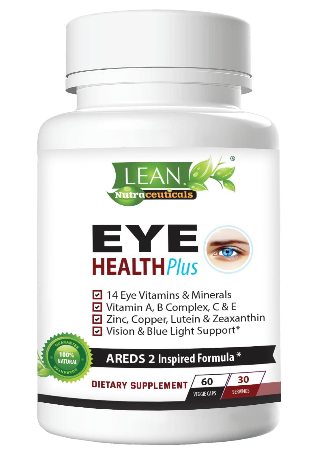 Areds 2 Eye Health Plus w  Copper Vitamin A B C E Lutein & Zeaxanthin Quercetin Zinc Bilberry Extract Biotin   Sight Care Dryness Strain Night Vision Supplement for Adults 60 capsule