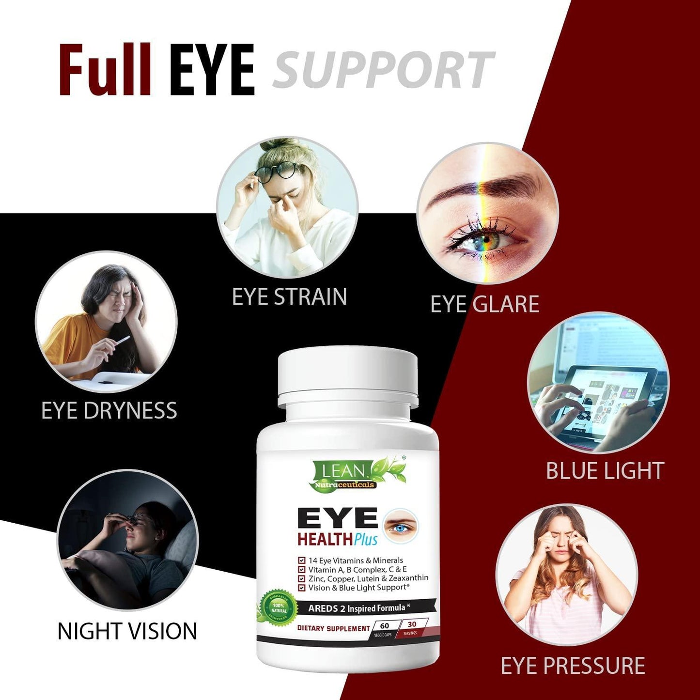 Areds 2 Eye Health Plus w  Copper Vitamin A B C E Lutein & Zeaxanthin Quercetin Zinc Bilberry Extract Biotin   Sight Care Dryness Strain Night Vision Supplement for Adults 60 capsule