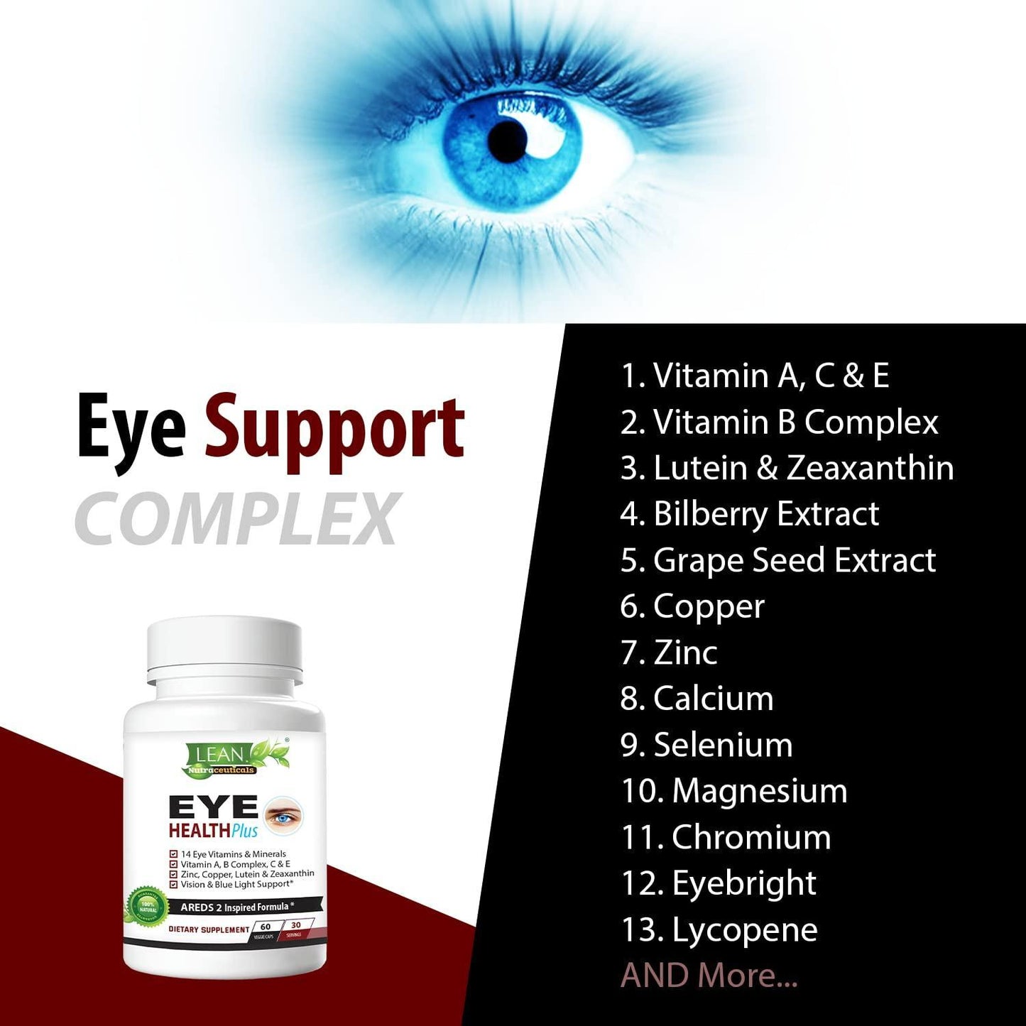 Areds 2 Eye Health Plus w  Copper Vitamin A B C E Lutein & Zeaxanthin Quercetin Zinc Bilberry Extract Biotin   Sight Care Dryness Strain Night Vision Supplement for Adults 60 capsule