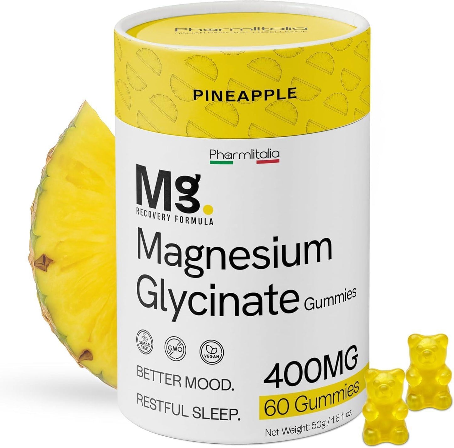 Magnesium Glycinate Gummies 400mg   Sleep Gummies for Kids & Adults   Magnesium Glycinate Chewable High Absorption for Muscle Recovery Better Sleep & Relaxation   Pineapple Flavor 60 Count