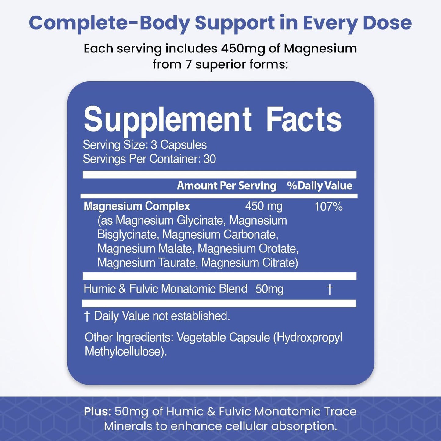 Magnesium Complex for Sleep Relaxation Digestion & Calm – Magnesium Glycinate Citrate Bisglycinate Carbonate Malate Orotate Taurate   Humic Fulvic for High Absorption   90 ct.