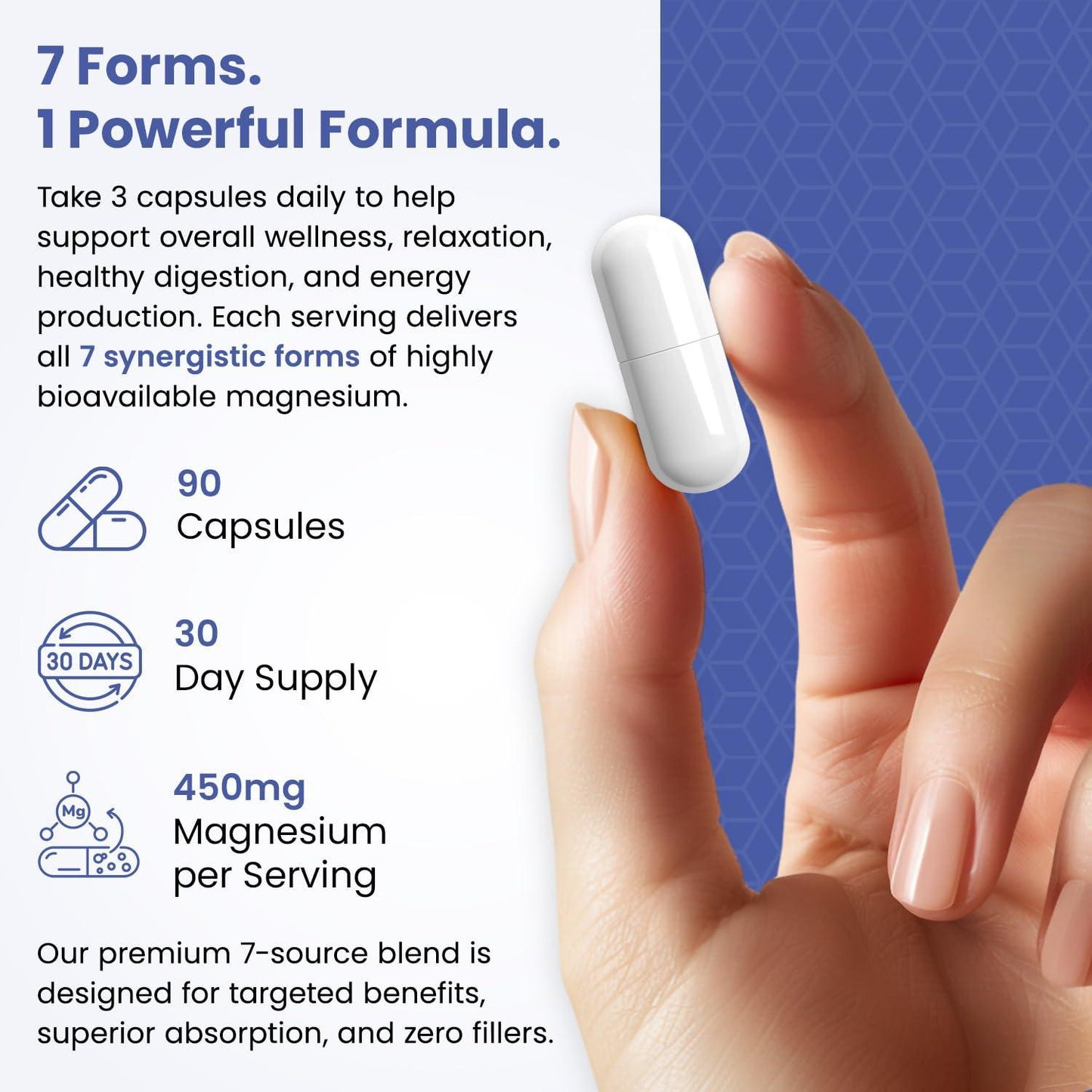 Magnesium Complex for Sleep Relaxation Digestion & Calm – Magnesium Glycinate Citrate Bisglycinate Carbonate Malate Orotate Taurate   Humic Fulvic for High Absorption   90 ct.