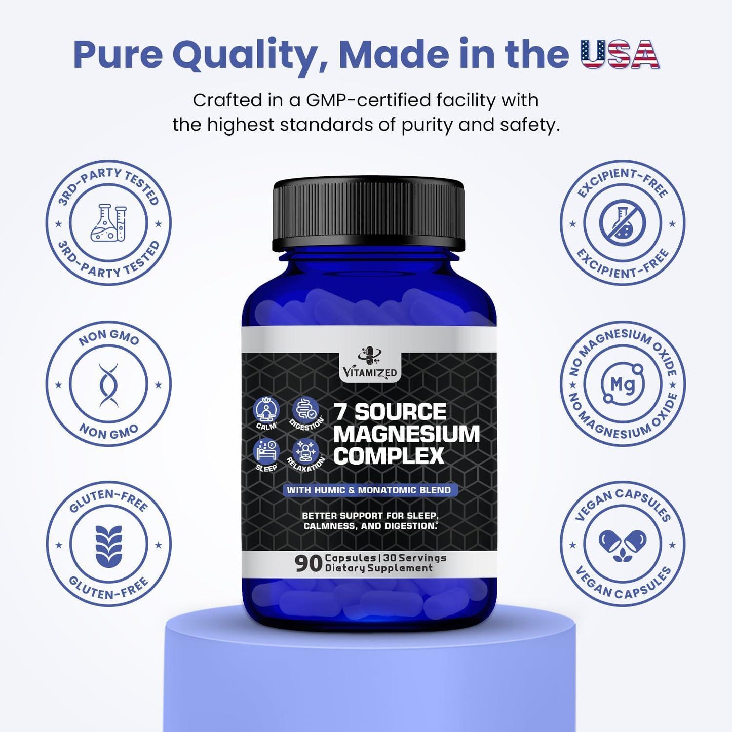 Magnesium Complex for Sleep Relaxation Digestion & Calm – Magnesium Glycinate Citrate Bisglycinate Carbonate Malate Orotate Taurate   Humic Fulvic for High Absorption   90 ct.
